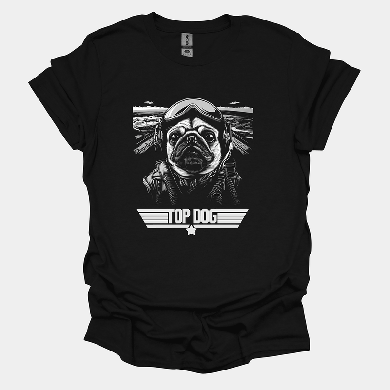 Top Dog Funny Pug Graphic T-Shirt